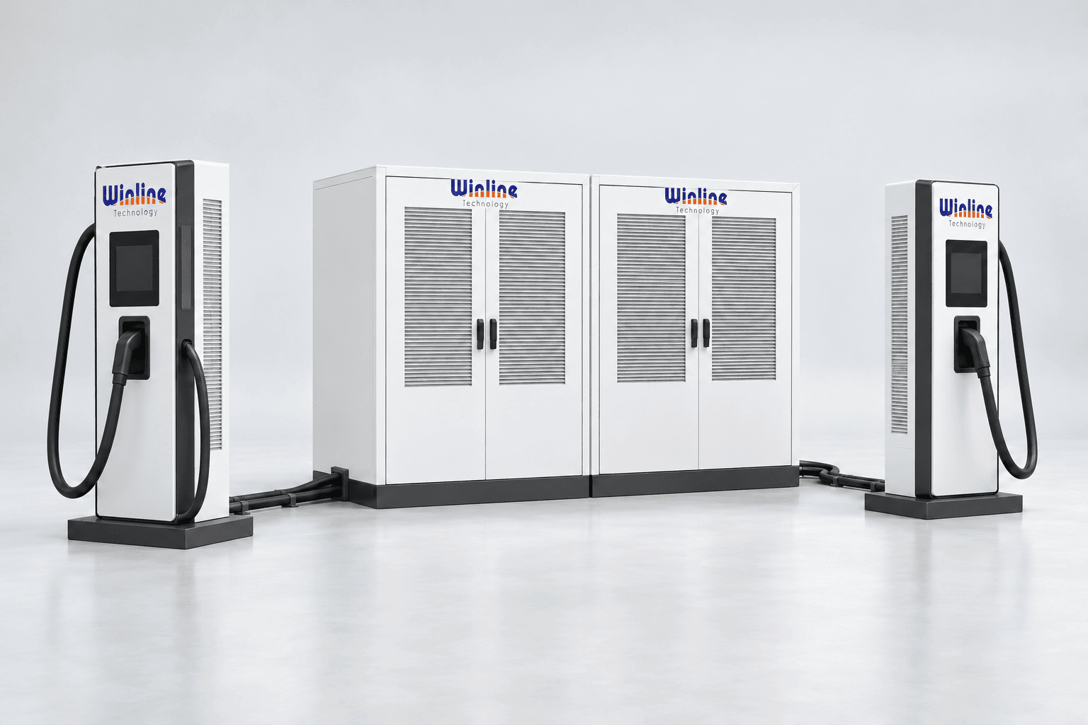 AI-generated illustration: High-power charging: power cabinets and separate terminals