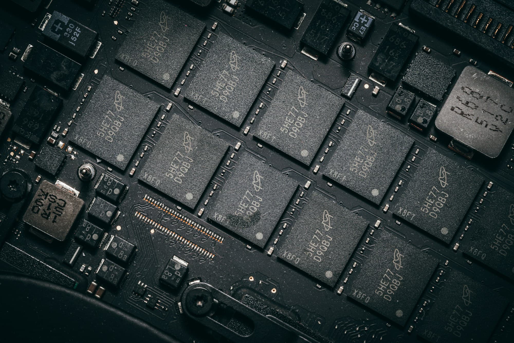Close-up of computer chips and circuit boards