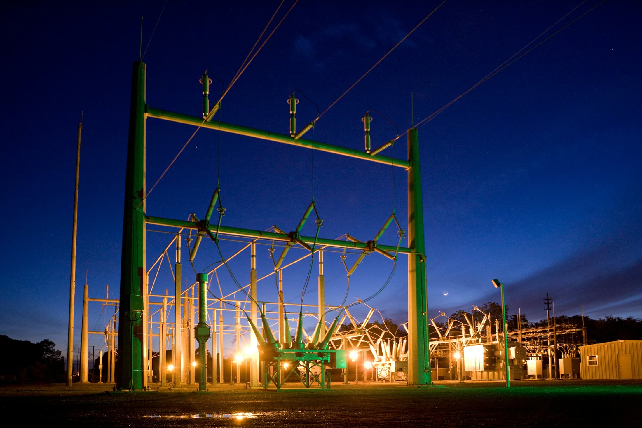 Power-grid substation at night